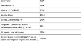 Tarifs cotisation 2026/2027