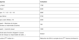 Tarifs cotisation 2026/2027