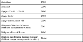 Tarifs cotisation 2026/2027